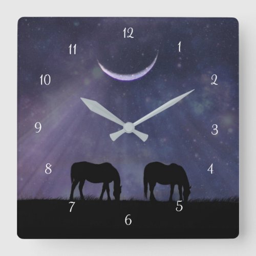 Fantasy Horse and Crescent Moon Square Wall Clock