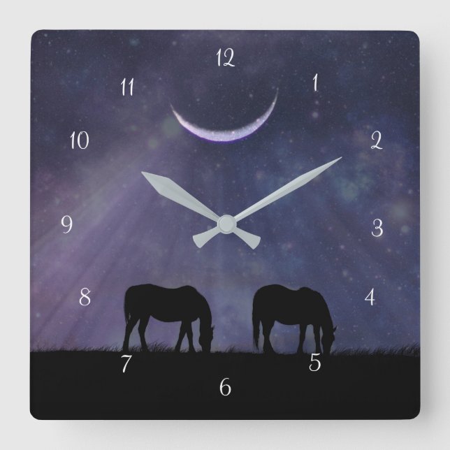 Fantasy Horse and Crescent Moon Square Wall Clock (Front)