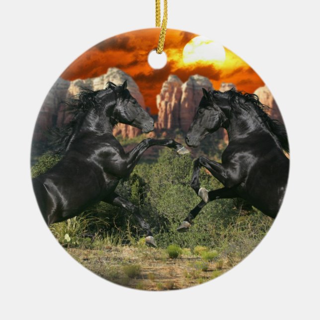 Fantasy Horses: Black Magic Ceramic Ornament (Front)