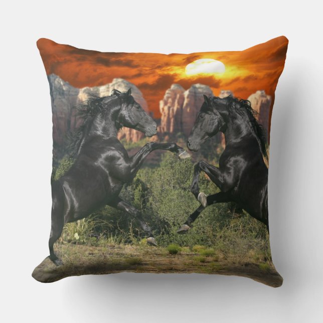 Fantasy Horses: Black Magic Throw Pillow (Front)