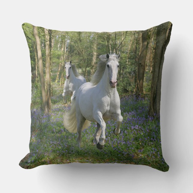 Fantasy Horses: Bluebell Wood Throw Pillow (Front)