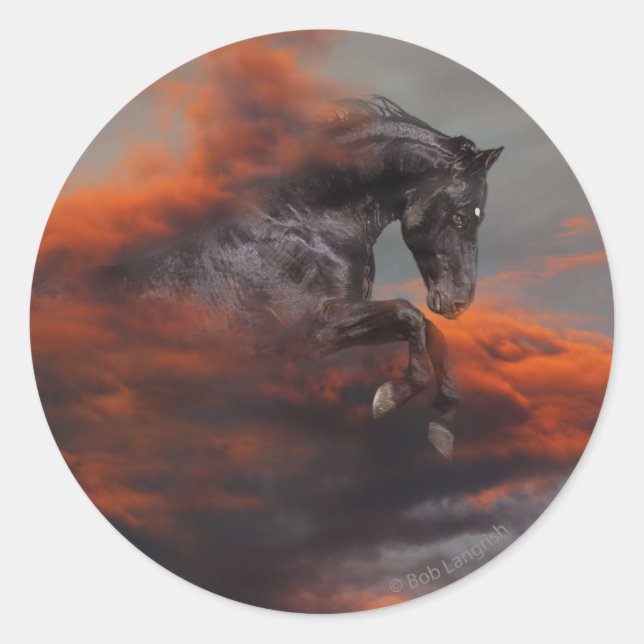 Fantasy Horses: Clouds Classic Round Sticker (Front)