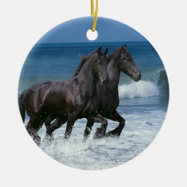 Fantasy Horses: Friesians & Sea Ceramic Ornament (Front)