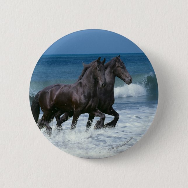 Fantasy Horses: Friesians & Sea Pinback Button (Front)