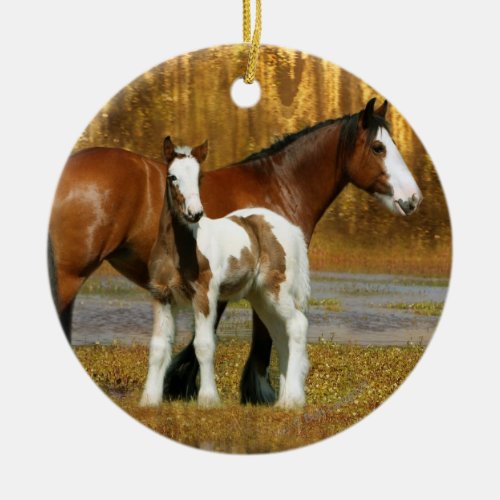 Fantasy Horses Mare  Foal Ceramic Ornament