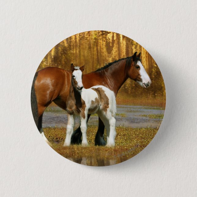 Fantasy Horses: Mare & Foal Pinback Button (Front)