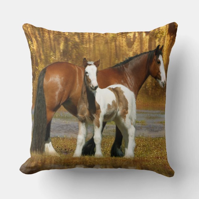 Fantasy Horses: Mare & Foal Throw Pillow (Front)