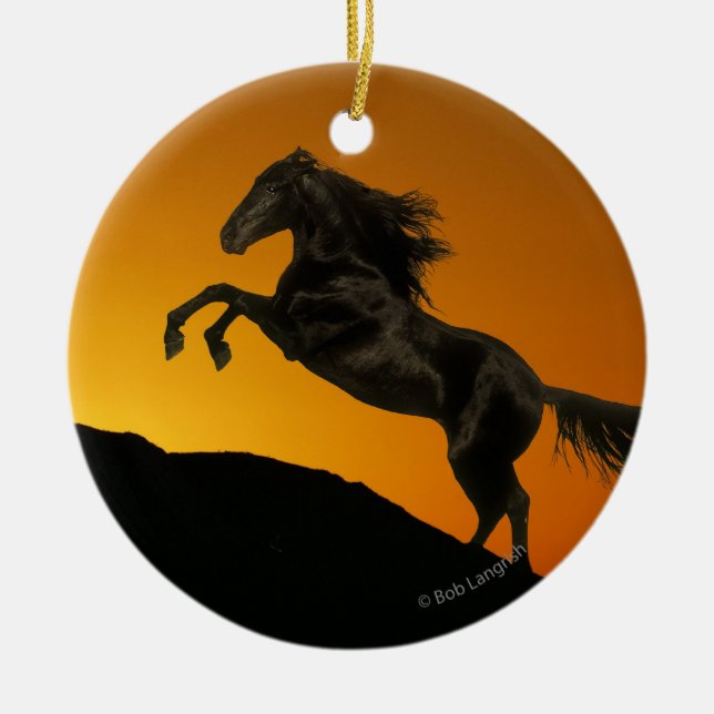 Fantasy Horses: Mountain Sunset Ceramic Ornament (Front)
