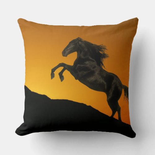 Fantasy Horses Mountain Sunset Throw Pillow