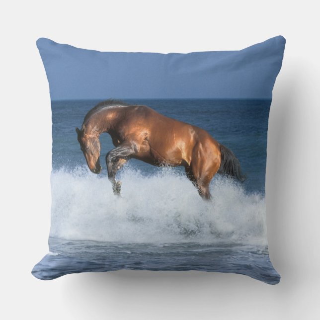 Fantasy Horses: Selle Francais & Sea Throw Pillow (Front)