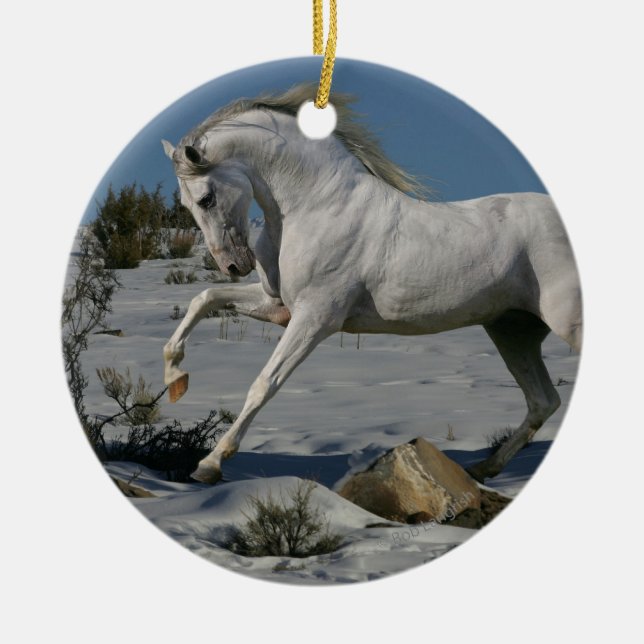 Fantasy Horses: Snow King Ceramic Ornament (Front)