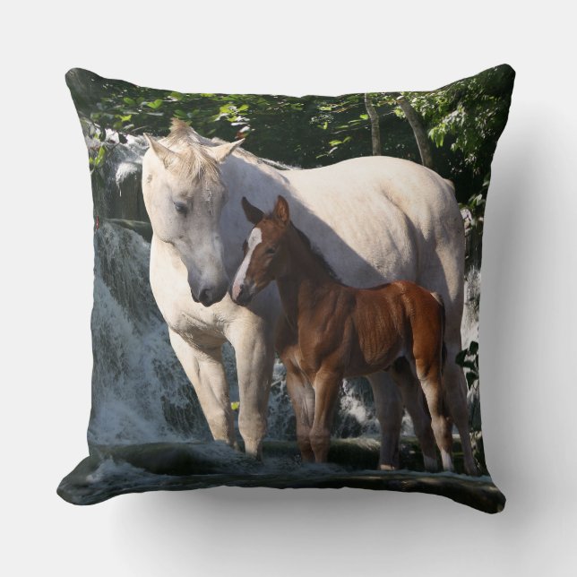 Fantasy Horses: Waterfall Throw Pillow (Front)