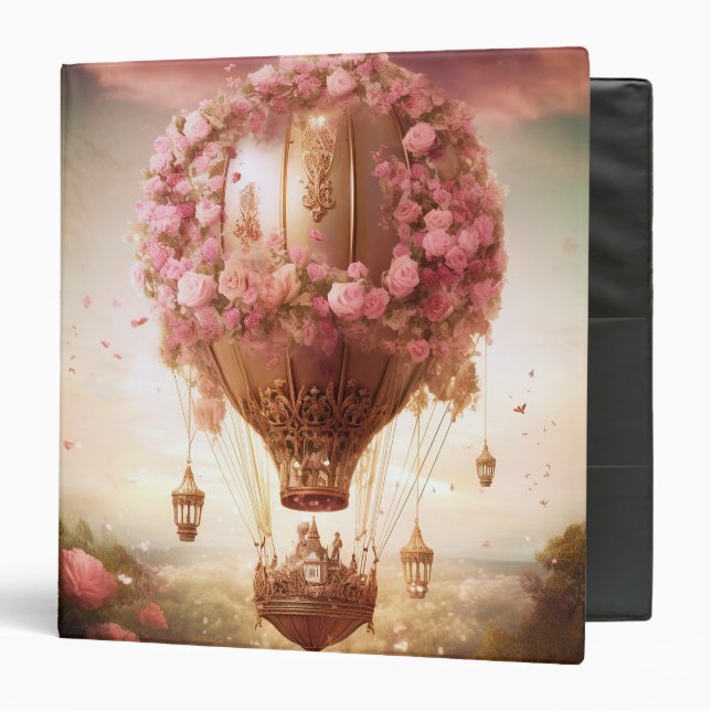 Fantasy Hot Air Balloon Pink Gold 3 Ring Binder (Front/Inside)