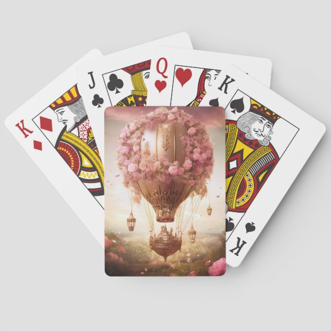 Fantasy Hot Air Balloon Pink Gold Poker Cards (Back)