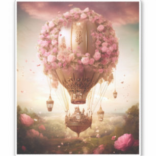 Fantasy Hot Air Balloon Pink Gold Sticker