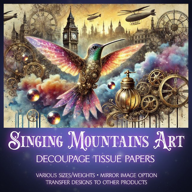 Fantasy Hummingbird Steampunk Landscape Decoupage  Tissue Paper (Creator Uploaded)