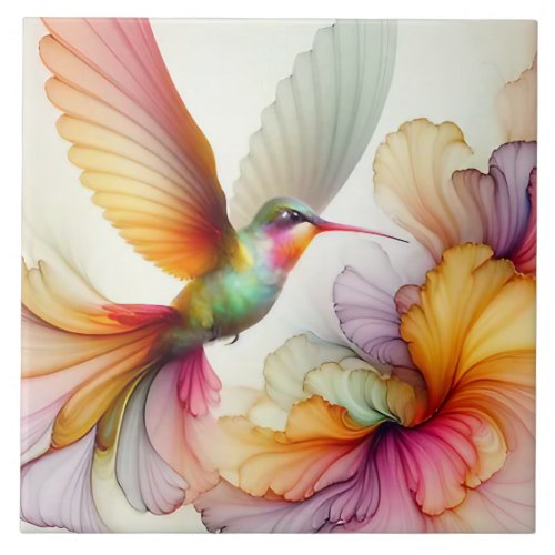 Fantasy Hummingbird with florals Decorative Tile 