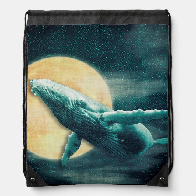 Fantasy Humpback Whale Flying to The Moon Backpack (Front)