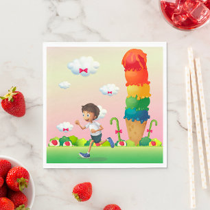 Fantasy Ice Cream Cone with Happy Running Boy Napkins