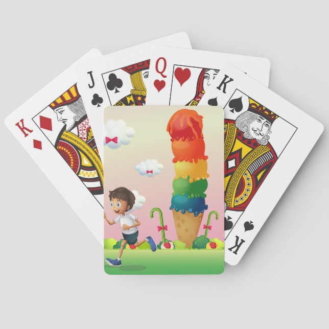 Fantasy Ice Cream Cone with Happy Running Boy Poker Cards (Back)