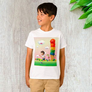 Fantasy Ice Cream Cone with Happy Running Boy T-Shirt