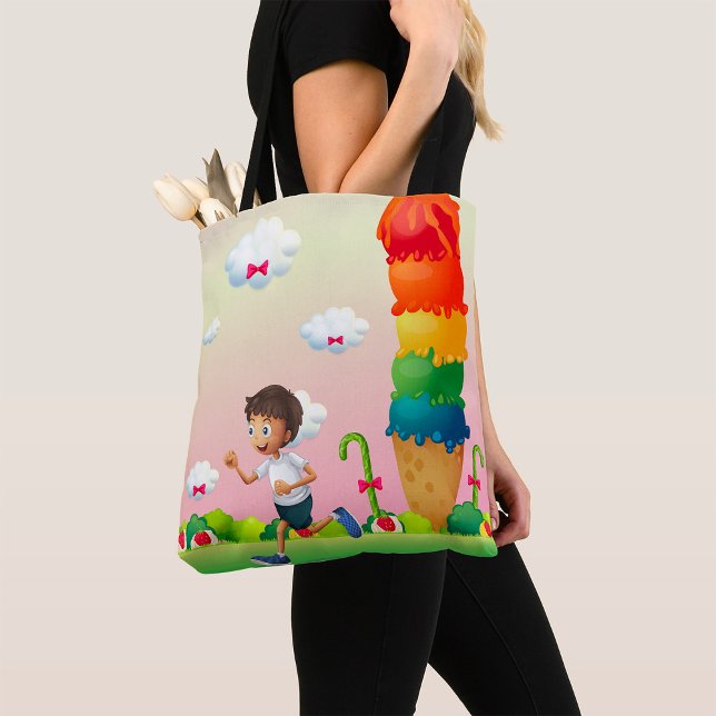 Fantasy Ice Cream Cone with Happy Running Boy Tote Bag (Creator Uploaded)