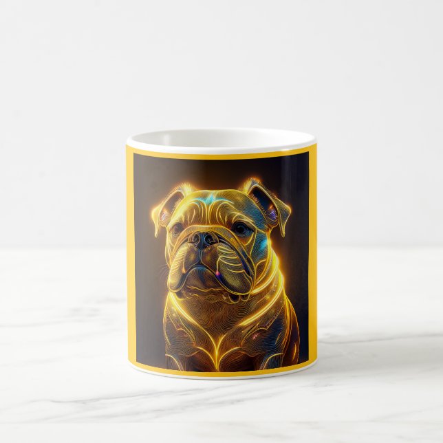 Fantasy Image Neon Yellow English Bulldog Coffee Mug (Center)