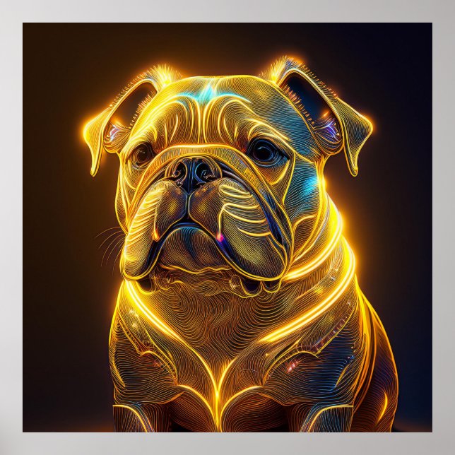 Fantasy Image Neon Yellow English Bulldog Poster (Front)