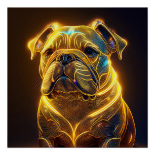 Fantasy Image Neon Yellow English Bulldog Poster