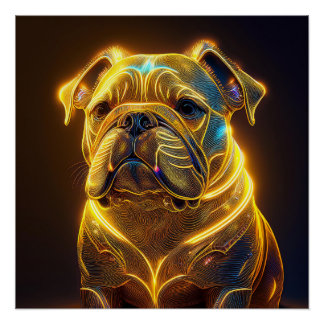 Fantasy Image Neon Yellow English Bulldog Poster
