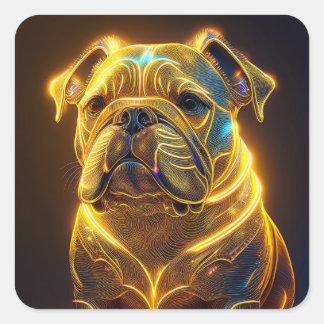 Fantasy Image Neon Yellow English Bulldog Square Sticker