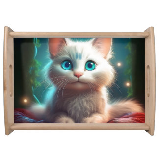 Fantasy Image Of A Young Albino Cat Serving Tray