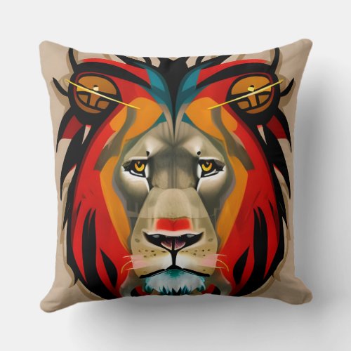 Fantasy image with lion face throw pillow