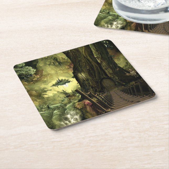 Fantasy in the Amazon Square Paper Coaster (Angled)