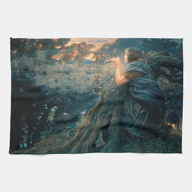 Fantasy in Twilight (by Edward Robert Hughes) Kitchen Towel (Horizontal)