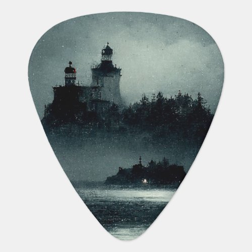 Fantasy Island Lighthouse Misty Foggy Dark Night Guitar Pick