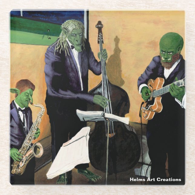 Fantasy Jazz Blues Musicians Art Glass Coaster (Front)