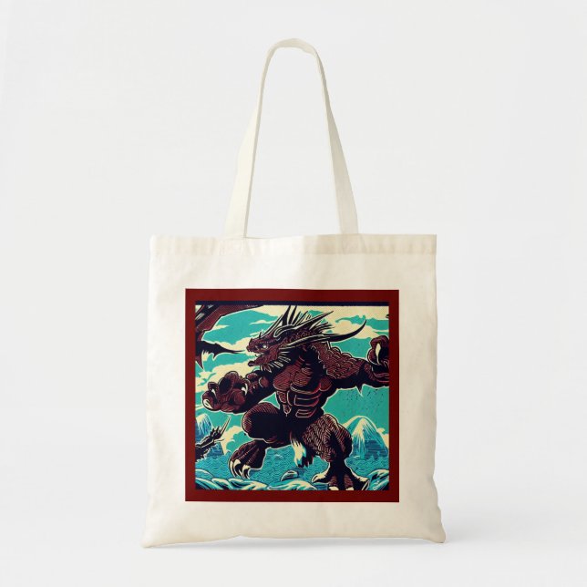 Fantasy Kaiju Anime - Woodcut 3 Tote Bag (Front)