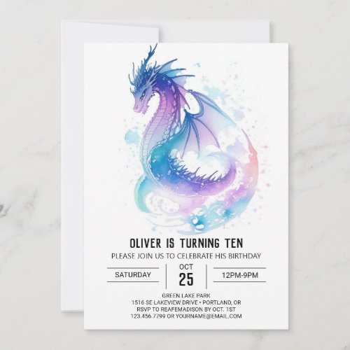Fantasy Kids Mythical Dragon Birthday Invitation