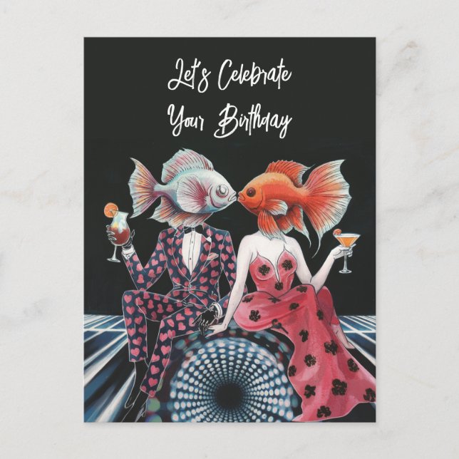 Fantasy Kissing Fish Celebrate Happy Birthday Postcard (Front)