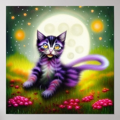Fantasy kitten and moon    poster