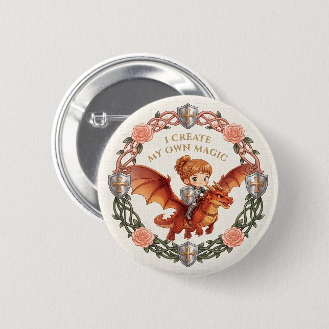 Fantasy Knight Princess Dragon Custom Aesthetic Button (Front & Back)