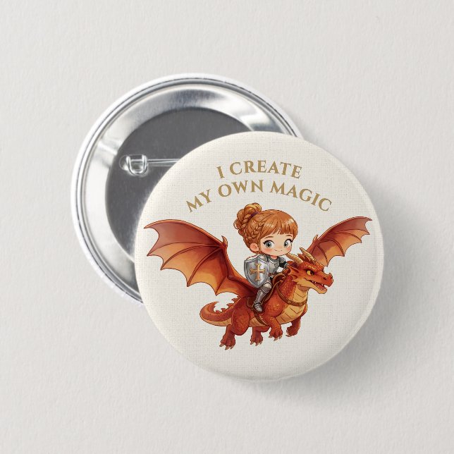 Fantasy Knight Princess Dragon Custom Aesthetic Button (Front & Back)