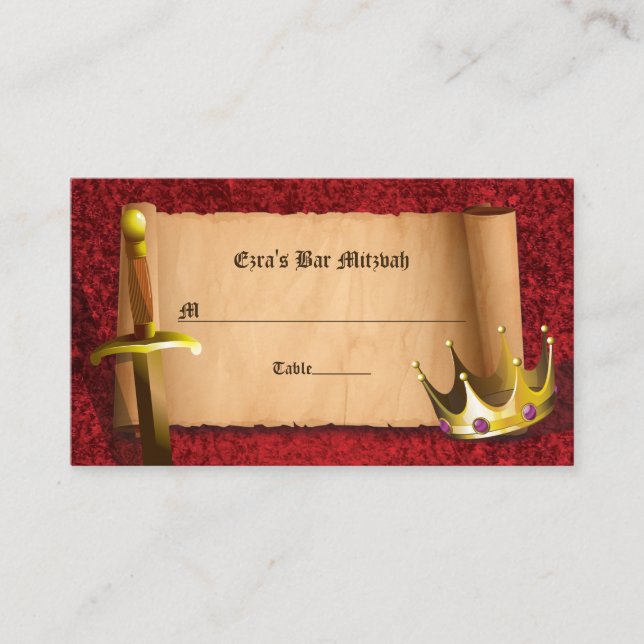 Fantasy Knight Sword Medieval Times Bar Mitzvah Place Card (Front)