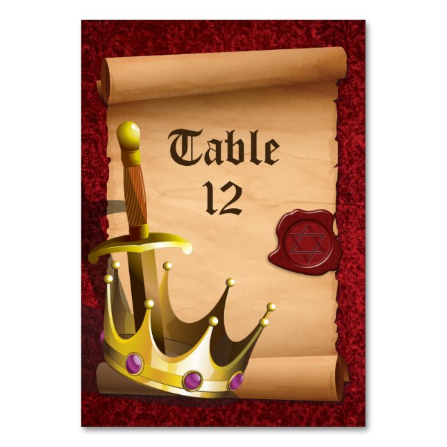 Fantasy Knight Sword Medieval Times Bar Mitzvah Table Number (Front)
