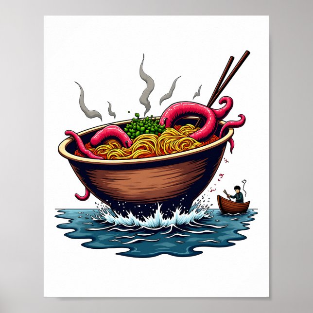 Fantasy Kraken Ramen Monster Bowl Poster (Front)