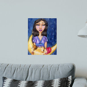 Fantasy Lady Holding Sleeping Crescent Moon Poster