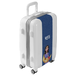 Fantasy Lady Holding Yellow Sleeping Crescent Moon Luggage