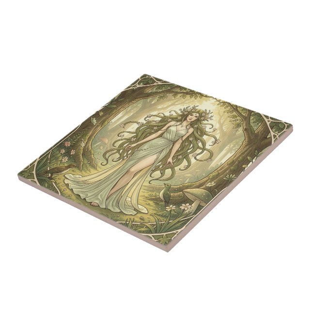 Fantasy lady in an enchanted forest  ceramic tile (Side)