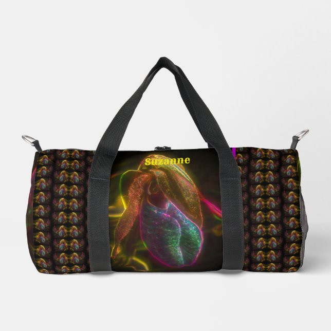 Fantasy Lady Slipper Flower Art Personalized Duffle Bag (Front)